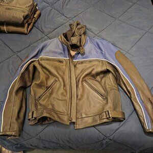 Wilson Leather Motorcycle Jacket Black with Blue Shoulders Large